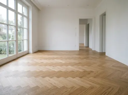 Fischgrät-Parkett in einem hellen Wohnraum